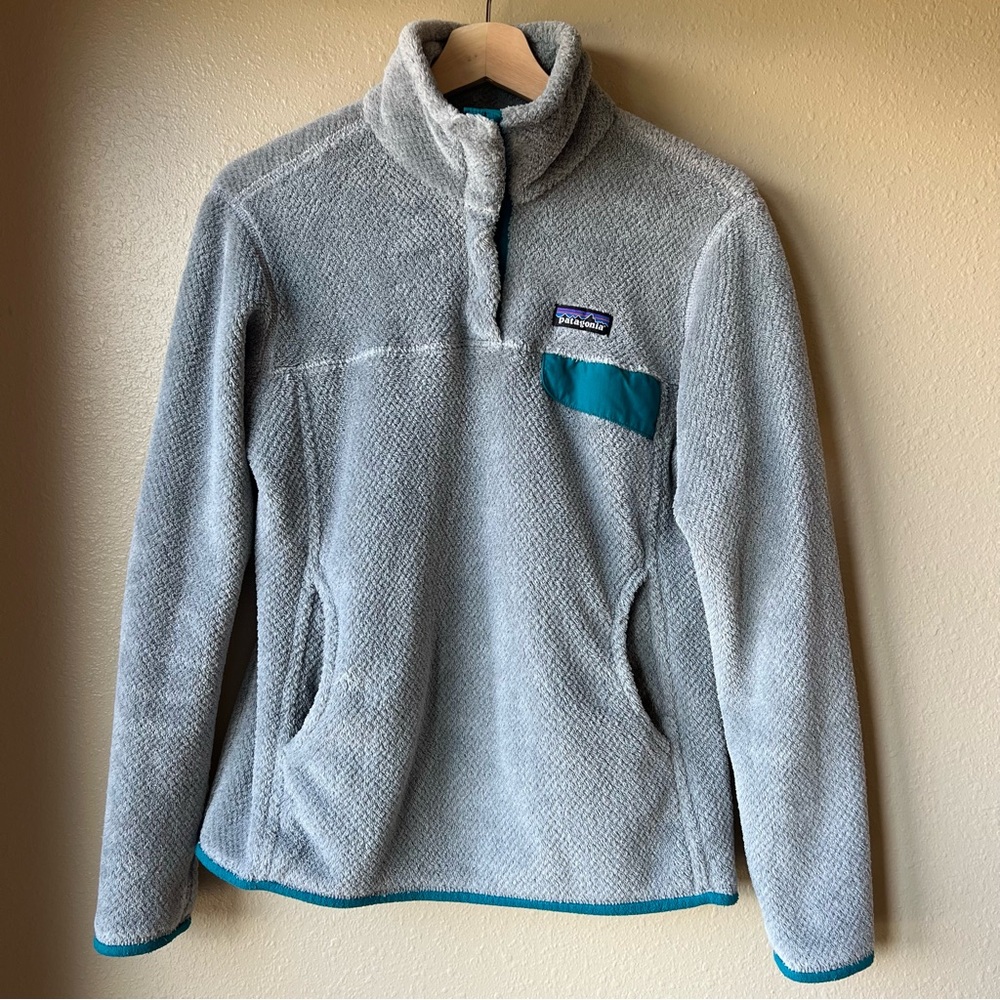 Patagonia Re-Tool Snap-T Pullover Fleece Sweater Gray Teal Women’s Size M Hiking